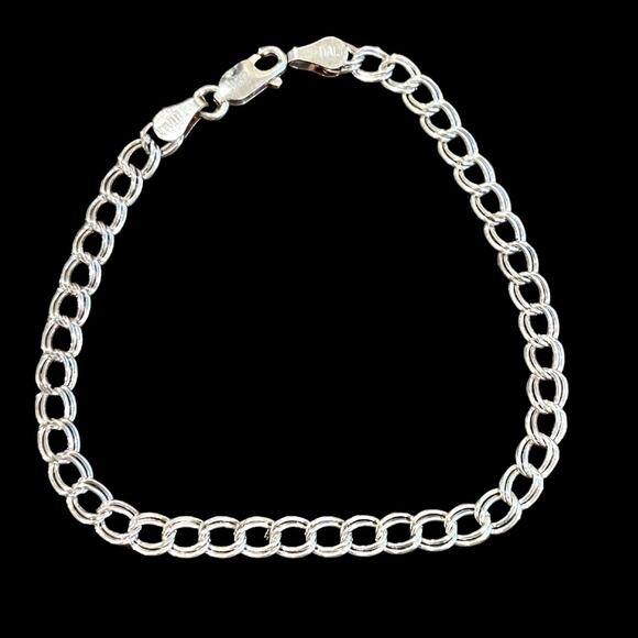 7" Dainty Double Link 925 Sterling Silver Charm Bracelet Made in Italy - Picture 1 of 4